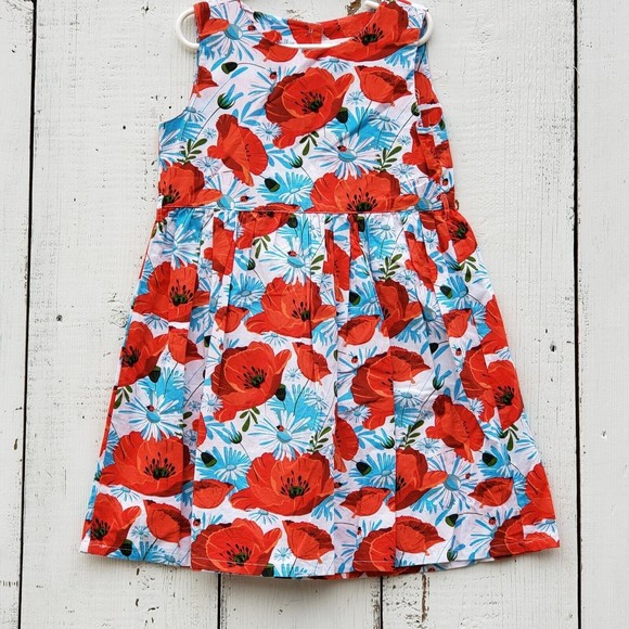 Sunny Fashion Red w Flower Print Fit & Flare Dress Girls Sz 7-8 Pre-Owned - Picture 1 of 2